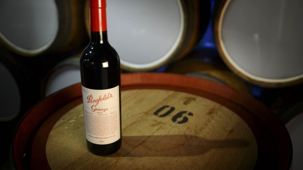 A bottle of Penfolds Grange 2009 vintage, produced by Treasury Wine Estates Ltd., is arranged for a photograph at the company's headquarters in Melbourne, Australia, on Monday, Aug. 18, 2014. 