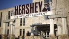 Signage is displayed outside of the Hershey Co. headquarters in Hershey, Pennsylvania, U.S., on Tuesday, Nov. 28, 2017. Hershey launched its first new bar brand, "Hershey's Gold," in 22 years nationwide on Friday. Photographer: Luke Sharrett/Bloomberg