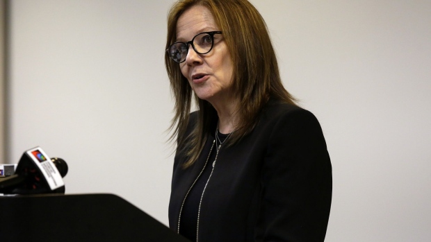 ROANOKE, IN - MAY 30: General Motors Chairman and CEO Mary Barra speaks during a news conference at the Fort Wayne Assembly Plant on May 30, 2019 in Roanoke, Indiana. Barra announced that General Motors will make upgrades and increase production of the new Chevrolet Silverado 1500 and GMC Sierra 1500 pickup vehicles. (Photo by Joshua Lott/Getty Images)