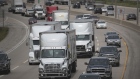 LAKE FOREST, ILLINOIS - JUNE 21: Semi trucks travel along I94 on June 21, 2019 near Lake forest, Illinois. The trucking industry in 2019 has experienced a drop in demand from 2018 and freight rates have fallen year over year for six months straight. (Photo by Scott Olson/Getty Images) Photographer: Scott Olson/Getty Images North America
