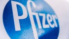 A logo at a Pfizer Inc. facility in Puurs, Belgium, on Tuesday, Nov. 10, 2020. A vaccine developed by Pfizer Inc. and BioNTech SE protects most people from Covid-19, according to a study whose early findings sent stock prices surging and were hailed by the top U.S. infectious-disease specialist as “extraordinary.” Photographer: Geert Vanden Wijngaert/Bloomberg