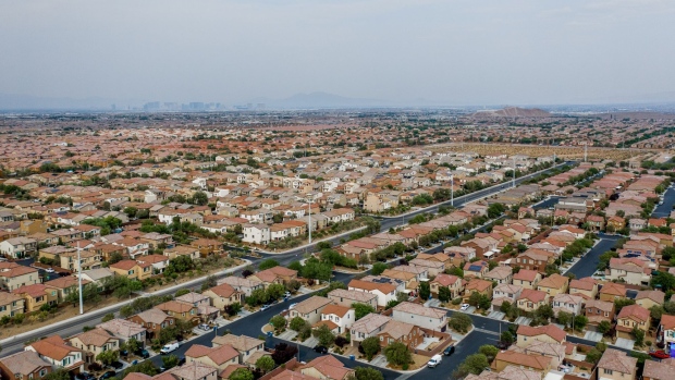 Homes in the Mountains Edge neighborhood are seen in this aerial photograph taken over Las Vegas, Nevada, U.S., on Friday, Sept. 18, 2020. Nowhere is the widening gap between real estate and the real economy more apparent than in Las Vegas, where tourism is in ruins, wages are plunging and home prices just keep rocketing higher. Photographer: Roger Kisby/Bloomberg