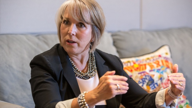 Michelle Lujan Grisham, governor of New Mexico, speaks during an interview at her office in Santa Fe, New Mexico, U.S., on Thursday, Aug. 8, 2019. Lujan Grisham is balancing her concern over the catastrophic effects of climate change with the state's extraordinary dependence on oil and gas.