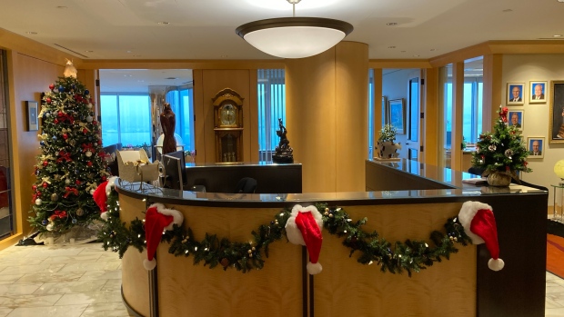 Christmas decorations at The Jim Pattison Group's office in downtown Vancouver
