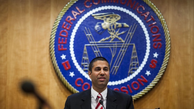 Ajit Pai, chairman of the Federal Communications Commission (FCC), speaks during an open meeting in Washington, D.C., U.S., on Thursday, Nov. 16, 2017. The FCC plans to vote in December to kill the net neutrality rules passed during the Obama era. Photographer: Zach Gibson/Bloomberg