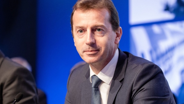 Guillaume Faury, chief executive officer of Airbus SE, looks on during the Airbus SE annual general meeting in Amsterdam, Netherlands, on Wednesday, April 10, 2019. U.S. President Donald Trump's administration is proposing tariffs on some $11 billion in imports from the European Union in response to harm the U.S. says is being caused by the bloc's subsidies to Boeing Co. rival Airbus. Photographer Marlene Awaad/Bloomberg