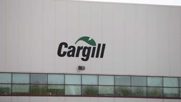 Signage is displayed outside the Cargill Inc. meat plant in Chambly, Quebec, Canada, on Monday, May 11, 2020. The case-ready facility for beef, pork, chicken and sausage has shut down as the company is “concerned about the number of cases in the community and among our employees,” according to a May 9 statement. Photographer: Christinne Muschi/Bloomberg