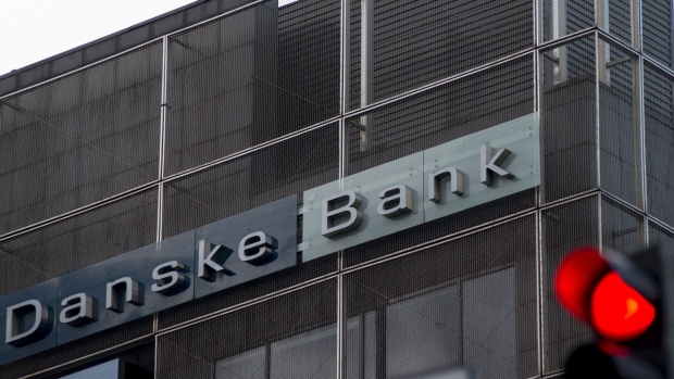 The Danske Bank A/S logo sits on its branch in Tallinn, Estonia, on Friday, Oct. 4, 2019. Danske was ordered by Estonia's regulator to pull out of the country earlier this year and is now the target of criminal investigations in Denmark, Estonia and the U.S. Photographer: Peti Kollanyi/Bloomberg
