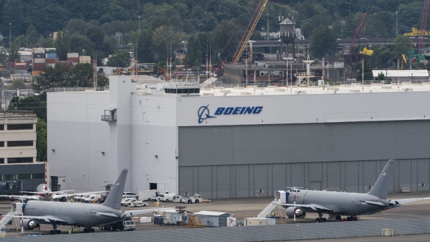 Airplanes sit outside a Boeing Co. facility in Seattle, Washington.