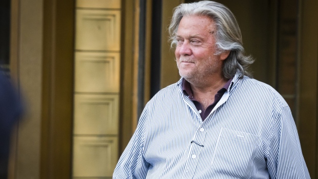 Steve Bannon, former U.S. President Donald Trump political strategist, departs from federal court in New York, U.S., on Thursday, Aug. 20, 2020. Bannon was arrested over his involvement in an online fundraising group that raised more than $25 million to help fund a wall on the U.S.-Mexico border.