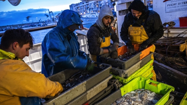 Fishermen sort and clean freshly catch fish in the harbor in Sete, France, on Tuesday, Dec. 1, 2020. Boris Johnson’s officials believe a Brexit trade deal could be reached within days if both sides continue working in “good faith” to resolve what the U.K. sees as the last big obstacle in the talks -- fishing rights.