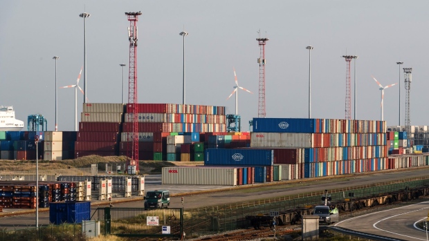 Shipping containers at the Port of Zeebrugge in Zeebrugge, Belgium, on Wednesday, Nov. 25, 2020. European Commission President Ursula von der Leyen said the coming days will be “decisive” for trade negotiations with the U.K. and crucial differences between the two sides remain. Photographer: Geert Vanden Wijngaert/Bloomberg