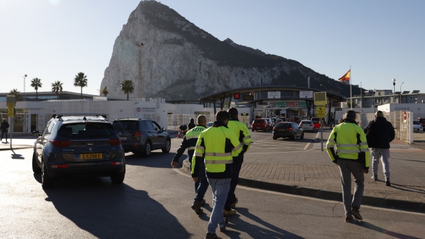 The border crossing into Gibraltar from Spain at La Linea de la Concepcion.