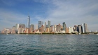 NEW YORK, NEW YORK - SEPTEMBER 25: The New York City skyline is seen from a NY Waterway ferry as the city continues Phase 4 of reopening following restrictions imposed to slow the spread of coronavirus on September 25, 2020 in New York City. NY Waterway recently restored commuter ferry service from Port Imperial in Weehawken, NJ to their two Lower Manhattan terminals, Brookfield Place/Battery Park City and Pier 11/Wall Street, as well as service from 14th Street in Hoboken, NJ and the Hoboken/NJ TRANSIT terminal to Lower Manhattan. (Photo by Cindy Ord/Getty Images)