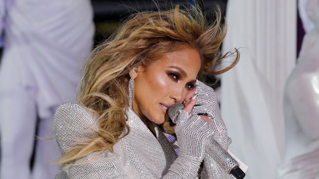 NEW YORK, NEW YORK - DECEMBER 31: Jennifer Lopez performs live from Times Square during 2021 New Year’s Eve celebrations on December 31, 2020 in New York City. (Photo by Gary Hershorn-Pool/Getty Images)