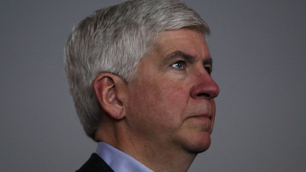 Rick Snyder, governor of Michigan, listens during a grand opening ceremony at the expanded Toyota Motor North American Research & Development (TMNA R&D) center in York Township, Michigan, U.S., on Thursday, May 4, 2017. Toyota is celebrating the 40th anniversary of the company's research and development operations.