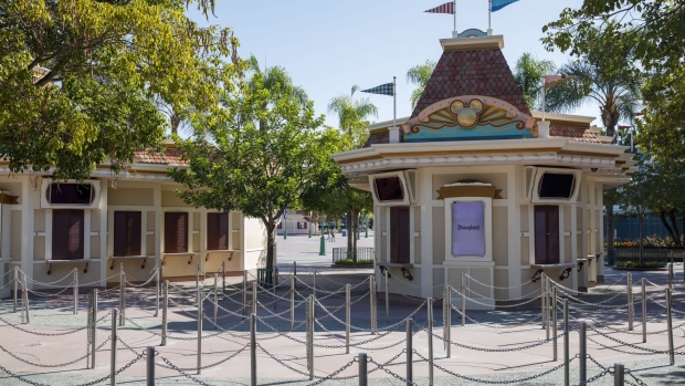 Closed ticket windows outside the Disneyland theme park in Anaheim, California, U.S., on Wednesday, Sept. 30, 2020. Walt Disney Co. is slashing 28,000 workers in its slumping U.S. resort business, marking of one of the deepest workforce reductions of the Covid-19 era. Photographer: Patrick T. Fallon/Bloomberg