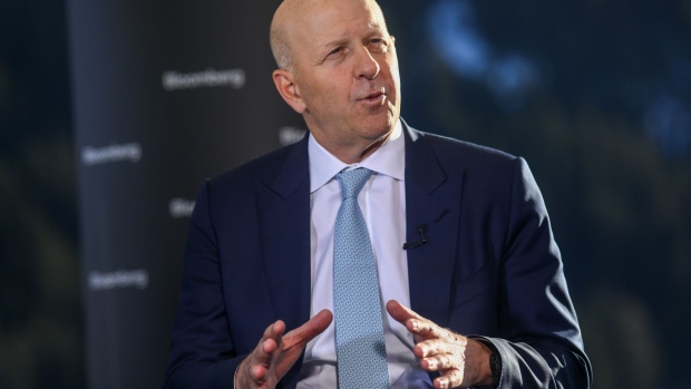 David Solomon, chief executive officer of Goldman Sachs & Co., gestures as he speaks during a Bloomberg Television interview on day three of the World Economic Forum (WEF) in Davos, Switzerland, on Thursday, Jan. 23, 2020. World leaders, influential executives, bankers and policy makers attend the 50th annual meeting of the World Economic Forum in Davos from Jan. 21 - 24.