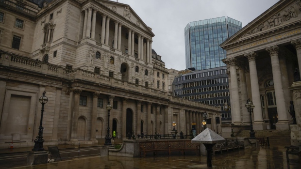 The Bank of England in the square mile financial district of the City of London, U.K., on Monday, Jan. 4, 2021.