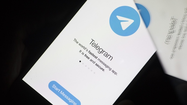 The introductory page for Telegram app arranged on a smartphone in Sydney, New South Wales, Australia, on Wednesday Jan. 20, 2021. WhatsApp has delayed the introduction of a new privacy policy announced earlier this month after confusion and user backlash forced the messaging service to better explain what data it collects and how it shares that information with parent company, Facebook Inc.