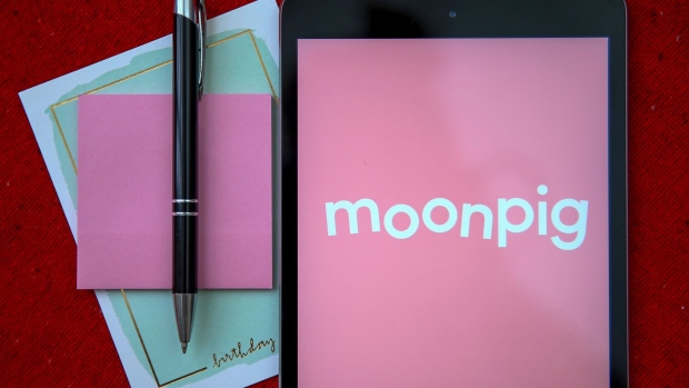 A Moonpig logo on an iPad arranged in London, U.K., on Thursday, Jan. 21, 2021. Moonpig Group Plc said it intends to list in London, buoyed by an acceleration in online shopping amid the coronavirus pandemic. Photographer: Hollie Adams/Bloomberg