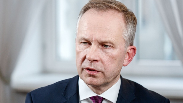 Ilmars Rimsevics, governor of the Bank of Latvia, speaks during a Bloomberg Television interview in Riga, Latvia, on Thursday, Feb. 22, 2018. Rimsevics said he's never been offered a bribe but there's been a "hint" of one and that he regrets not reporting it.
