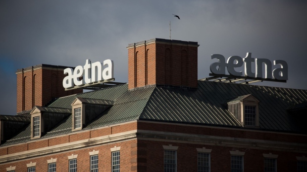 Signage is displayed at Aetna Inc. headquarters in Hartford, Connecticut, U.S., on Tuesday, Nov. 22, 2016. The Justice Department sued to block the union of Aetna Inc. and Humana Inc., saying they would reduce the number of large, national health care insurance providers, leading to increased costs for their clients. Photographer: Michael Nagle/Bloomberg