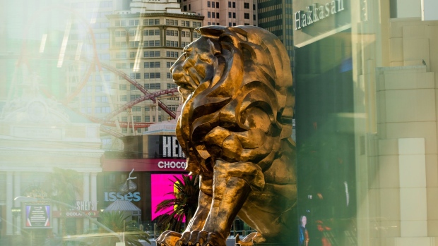 A lion statue stands in front of the MGM Grand Hotel and Casino in Las Vegas, Nevada, U.S., on Sunday, July 26, 2020. MGM Resorts International is scheduled to releasing earnings figures on July 30. Photographer: Roger Kisby/Bloomberg