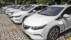 General Motors Co. Buick Velite 5 electric vehicles (EV) sit at charging stations for the SAIC General Motors Corp. internal vehicle sharing service in Shanghai, China, on Wednesday, July 17, 2019. The future for GM in China is in the hands of customers considering whether to go electric. No other country comes close to China, in terms of scale and adoption of new-energy vehicles, where more electric cars have been sold in Shanghai alone than in all of the U.S., U.K., or Germany. Photographer: Gilles Sabrie/Bloomberg