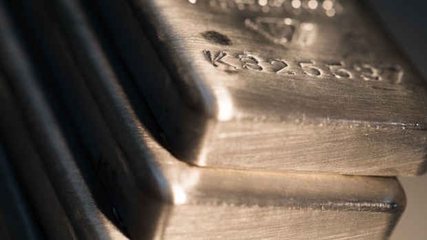 One-kilogram silver bars sit stacked at Gold Investments Ltd. bullion dealers in this arranged photograph in London, U.K., on Wednesday, July 29, 2020. Gold held its ground after a record-setting rally as investors awaited the outcome of a Federal Reserve meeting amid expectations policy makers will remain dovish, potentially spurring more gains. Photographer: Chris Ratcliffe/Bloomberg