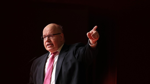 Peter Altmaier, Germany's economy minister, gestures while speaking at the Handelsblatt Energy Summit in Berlin, Germany, on Tuesday, Jan. 21, 2020. German gas plants that are today barely making money will increasingly become profitable as the fossil fuel fills a power generation gap left by the nation’s exit from coal, Altmaier said.