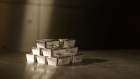 A stack of 500 gram silver bars sit in the precious metals vault at Pro Aurum KG in Munich, Germany, on Tuesday, Jan. 30, 2018. Gold, trading near an 18-month high, will average $1,318 an ounce this year, a little below the current price, according to an annual London Bullion Market Association poll. Photographer: Dominik Osswald/Bloomberg