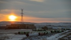 Pipes for the Keystone XL pipeline sit stacked in a yard near Oyen, Alberta on Jan. 26.