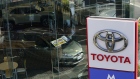 A Toyota Motor Corp. Aqua hybrid vehicle at a Toyota dealership in Yokohama Japan, on Sunday, Feb. 7, 2021. Speculation that Apple Inc. is seeking a partner to develop its own electric vehicle swept through South Korea and Japan, where shares of major car companies climbed this week on reports of discussions with the maker of the iPhone.