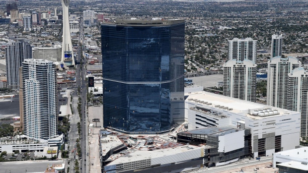 LAS VEGAS, NEVADA - MAY 21: An aerial view shows The Drew Las Vegas where construction was stopped in response to the coronavirus (COVID-19) pandemic on May 21, 2020 in Las Vegas, Nevada. It is unclear when construction will restart at the hotel-casino. (Photo by Ethan Miller/Getty Images)