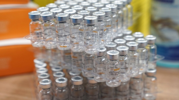 Empty vials of the Sinovac Biotech Ltd. Covid-19 vaccine