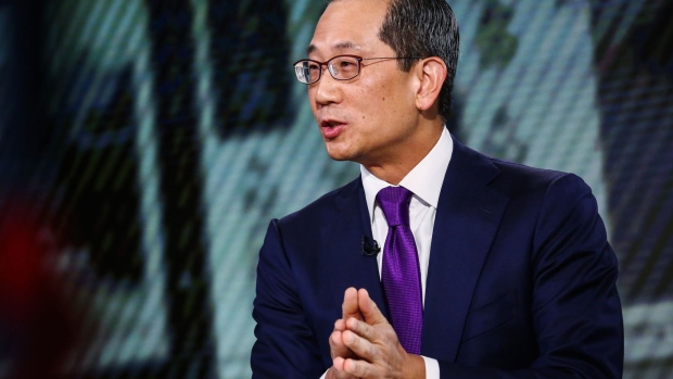 Kewsong Lee, co-chief executive officer of Carlyle Group LP, speaks during a Bloomberg Television interview in New York, U.S., on Thursday, Sept. 20, 2018. Lee said that Carlyle Group LP is seeing the market for private credit growing at twice the rate of private equity, as fewer public companies remain and values continue to climb.