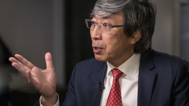 Patrick Soon-Shiong, chief executive officer of NantKwest Inc., speaks during a Bloomberg Television interview at the JPMorgan Healthcare Conference in San Francisco, California, U.S., on Monday, Jan. 13, 2020. NantKwest shares rose by a record after Soon-Shiong said its experimental cancer therapy had shown a dramatic result in one patient with pancreatic cancer during an early-stage clinical trial.