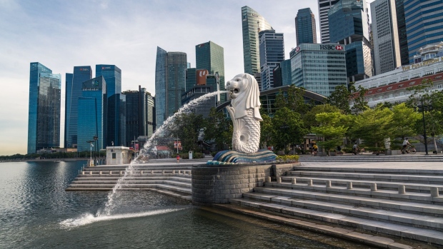 The Merlion Statue stands in a near-empty Merlion Park during the "circuit breaker" lockdown in Singapore, on Wednesday, May 20, 2020. Singapore will allow more businesses to reopen on June 2 -- increasing the active proportion of the economy to three-quarters -- after a nationwide lockdown cut transmission of the coronavirus among citizens and permanent residents. Photographer: Lauryn Ishak/Bloomberg