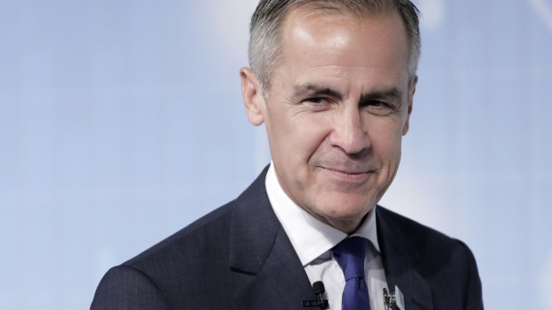 Mark Carney, governor of the Bank of England (BOE), leaves the stage after speaking at the Task Force on Climate-related Financial Disclosures (TCFD) Summit in Tokyo, Japan, on Tuesday, Oct. 8, 2019. 