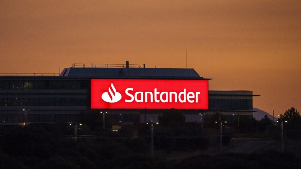 The headquarters of Banco Santander SA stands in Boadilla del Monte, outside Madrid, Spain, on Friday, July 24, 2020. Banks in Italy and Spain, among the most exposed to swings in European sovereign bonds, don’t plan to make use of capital relief intended to soften the impact of potential losses from such debt. Photographer: Paul Hanna/Bloomberg