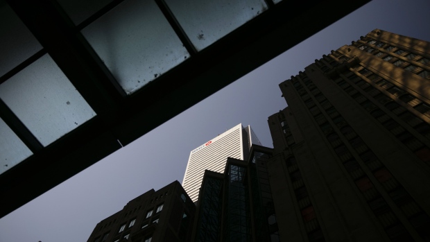The Bank of Montreal (BMO) tower stands in the financial district of Toronto, Ontario, Canada, on Thursday, July 25, 2019. Canadian stocks fell as tech heavyweight Shopify Inc. weighed on the benchmark and investors continued to flee pot companies. Photographer: Brent Lewin/Bloomberg