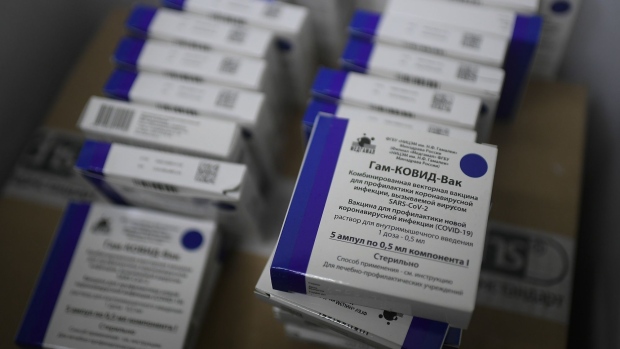 Boxes of the Russian Sputnik V Covid-19 vaccine in a freezer at a health clinic in Caracas, Venezuela, on Thursday, Feb. 18, 2021. President Nicolas Maduro said he’s open to allowing private companies to import and sell Covid-19 vaccines in Venezuela as the nation prepares to kick off vaccinations with the Sputnik V vaccine Thursday. Photographer: Matias Delacroix/Bloomberg
