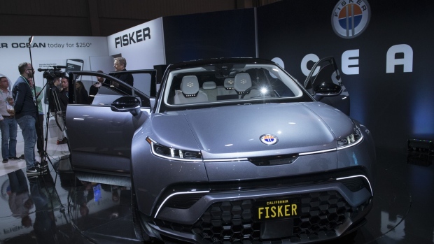 The Fisker Inc. Ocean electric sports utility vehicle (SUV) sits on display at CES 2020 in Las Vegas, Nevada, U.S., on Wednesday, Jan. 8, 2020. Every year during the second week of January nearly 200,000 people gather in Las Vegas for the tech industry's most-maligned, yet well-attended event: the consumer electronics show.