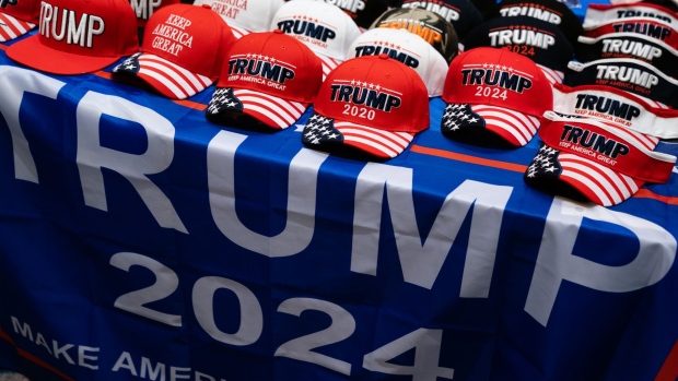 Trump 2024 merchandise for sale at the Conservative Political Action Conference (CPAC) in Orlando, Florida, U.S., on Friday, Feb. 26, 2021. Donald Trump will speak at the annual Conservative Political Action Campaign conference in Florida, his first public appearance since leaving the White House, to an audience of mostly loyal followers. Photographer: Elijah Nouvelage/Bloomberg