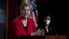 Senator Elizabeth Warren, a Democrat from Massachusetts, speaks during a news conference at the U.S. Capitol in Washington, D.C., U.S., on Monday, March 1, 2021. Senate Democrats are jettisoning a proposal to use the tax code to penalize corporations that don't raise the minimum wage for their lowest-paid workers in an effort to keep broader stimulus plan on track for quick passage.