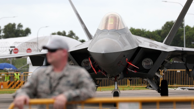 A United States Air Force (USAF) F-35B Lighting II jet, manufactured by Lockheed Martin Corp., at the Singapore Airshow held at the Changi Exhibition Centre in Singapore, on Wednesday, Feb. 7, 2018. The air show runs through Feb. 11. Photographer: SeongJoon Cho/Bloomberg