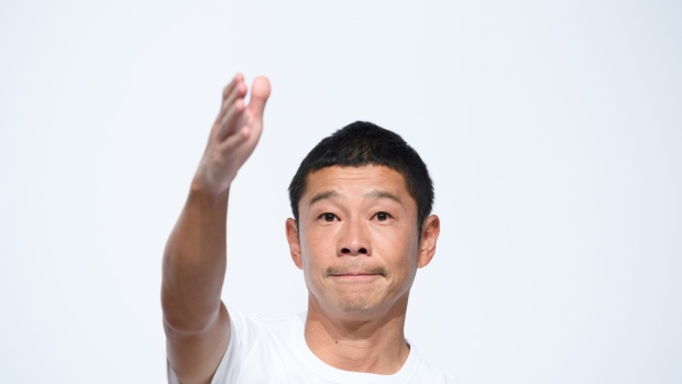 Yusaku Maezawa, founder of Zozo Inc., gestures to a member of the media during a news conference in Tokyo, Japan, on Thursday, Sept. 12, 2019. Yahoo Japan Corp.’s surprise plan to buy a majority stake in Zozo Inc. sent investors scrambling to pick potential winners and losers in Japan’s online retail and payments fields.