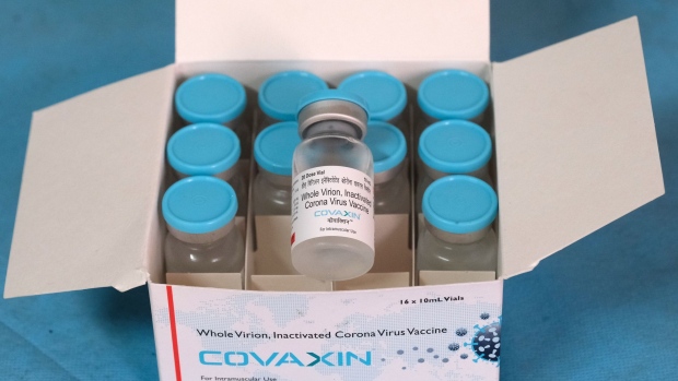Vials of Bharat Biotech Ltd. Covaxin vaccine for coronavirus at Sanjeevan Hospital in Daryaganj, New Delhi. Photographer. T. Narayan/Bloomberg