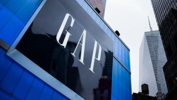 Gap Inc. signage is displayed outside a store in the Times Square area of New York.